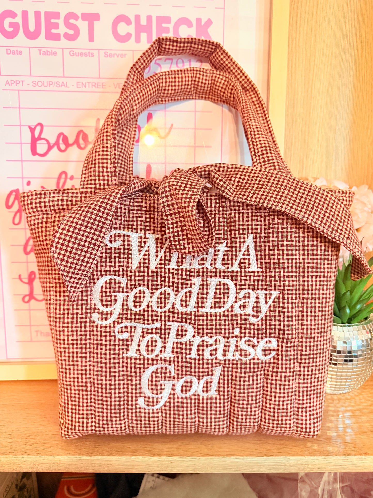 WHAT A GOOD DAY TO PRAISE GOD EMBROIDERED MINI TOTE