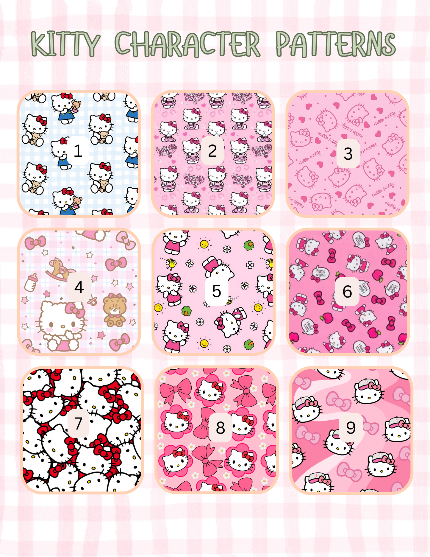 KITTY CHARACTER PATTERNS ALL SIZES SLEEVES/POUCHES
