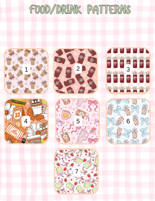 FOOD/DRINK PATTERNS ALL SIZES SLEEVES/POUCHES