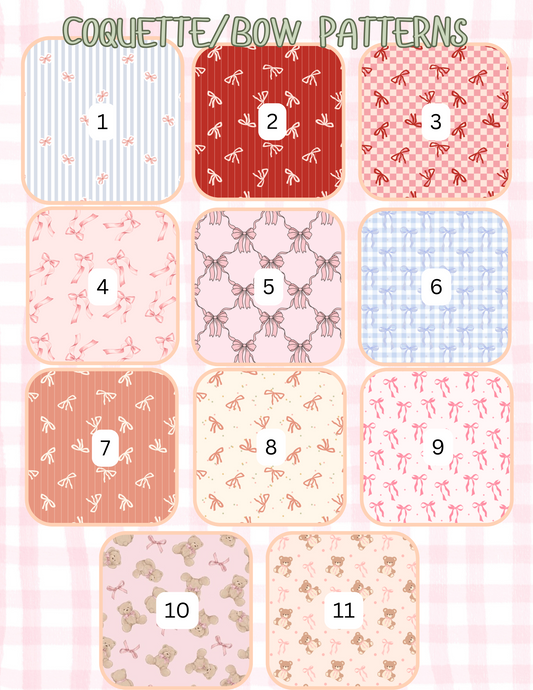 COQUETTE/BOW PATTERNS ALL SIZES SLEEVES/POUCHES