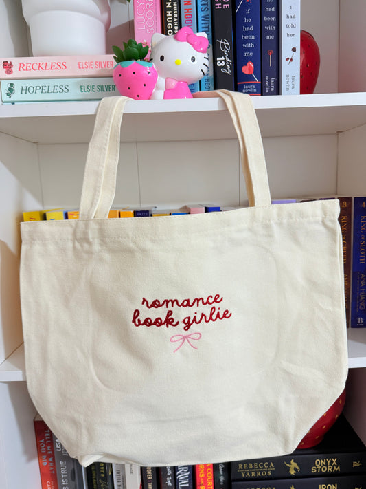 ROMANCE BOOK GIRLIE EMBROIDERED CANVAS TOTE BAG