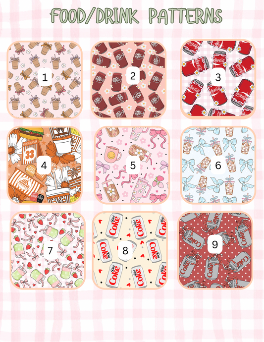 FOOD/DRINK PATTERNS ALL SIZES SLEEVES/POUCHES