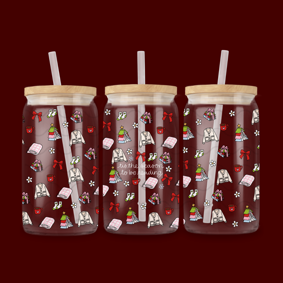 CHRISTMAS READING GLASS CUP