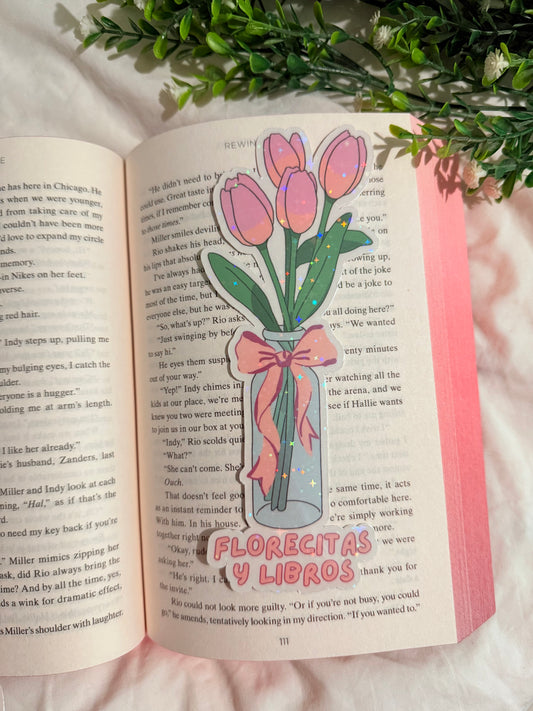 FLORECITAS Y LIBROS HOLOGRAPHIC BOOKMARK