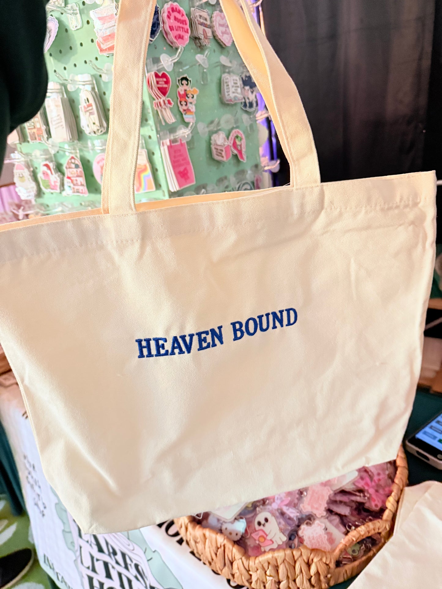 HEAVEN BOUND EMBROIDERED CANVAS TOTE