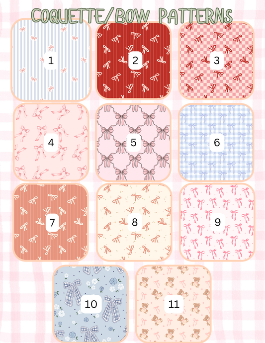 COQUETTE/BOW PATTERNS ALL SIZES SLEEVES/POUCHES