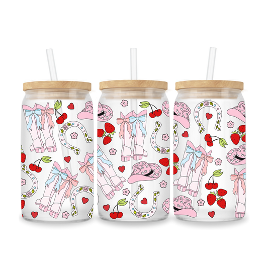 COWGIRL STRAWBERRY GLASS CUP