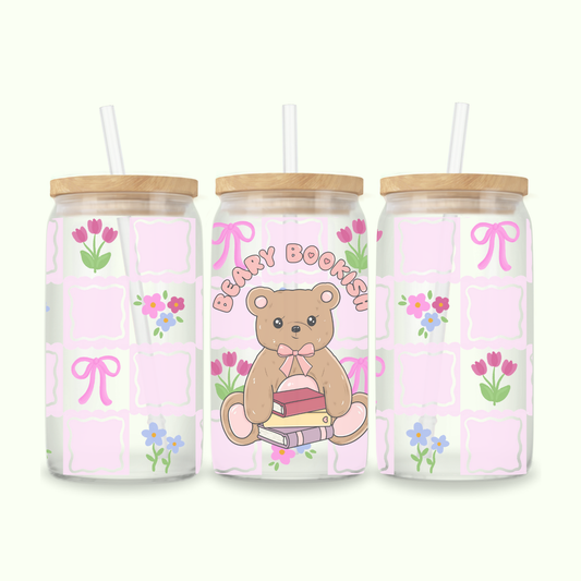 BEARY BOOKISH GLASS CUP