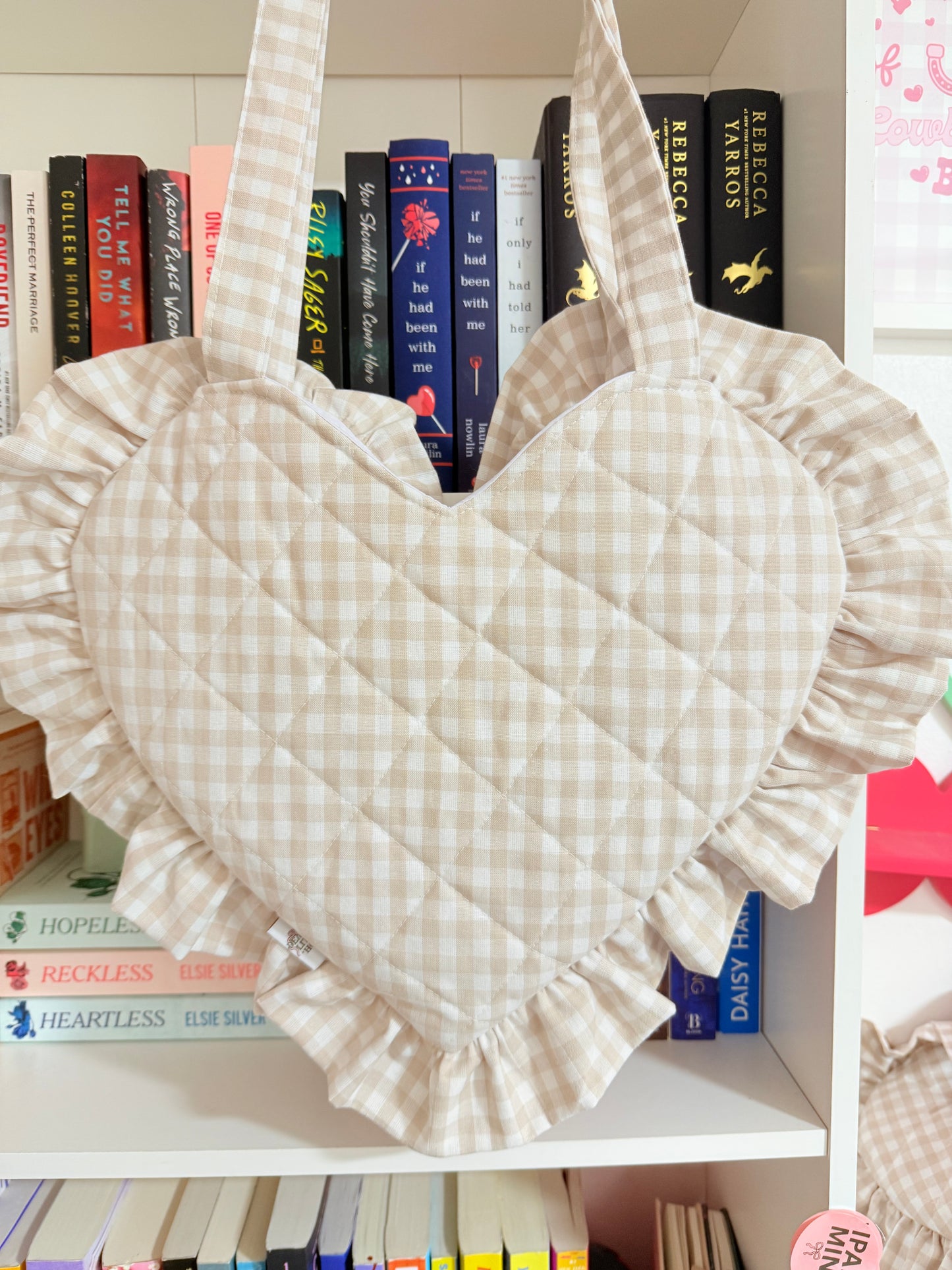 BEIGE HEART BOOK BAG