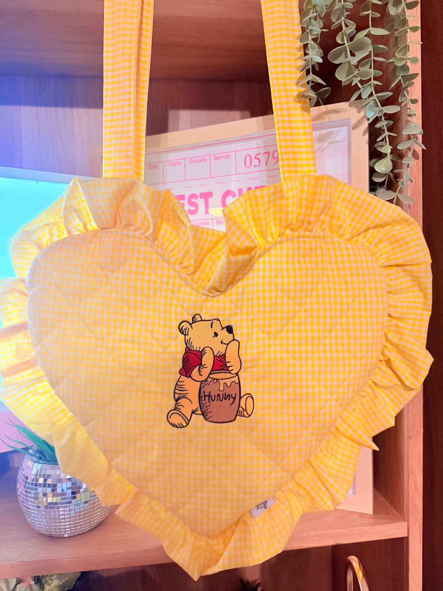 YELLOW BEAR EMBROIDERED HEART BOOK BAG