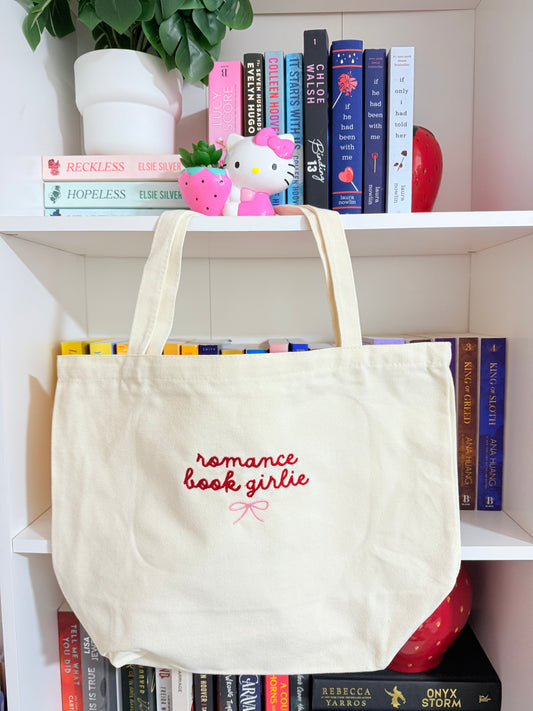 ROMANCE BOOK GIRLIE EMBROIDERED CANVAS TOTE BAG