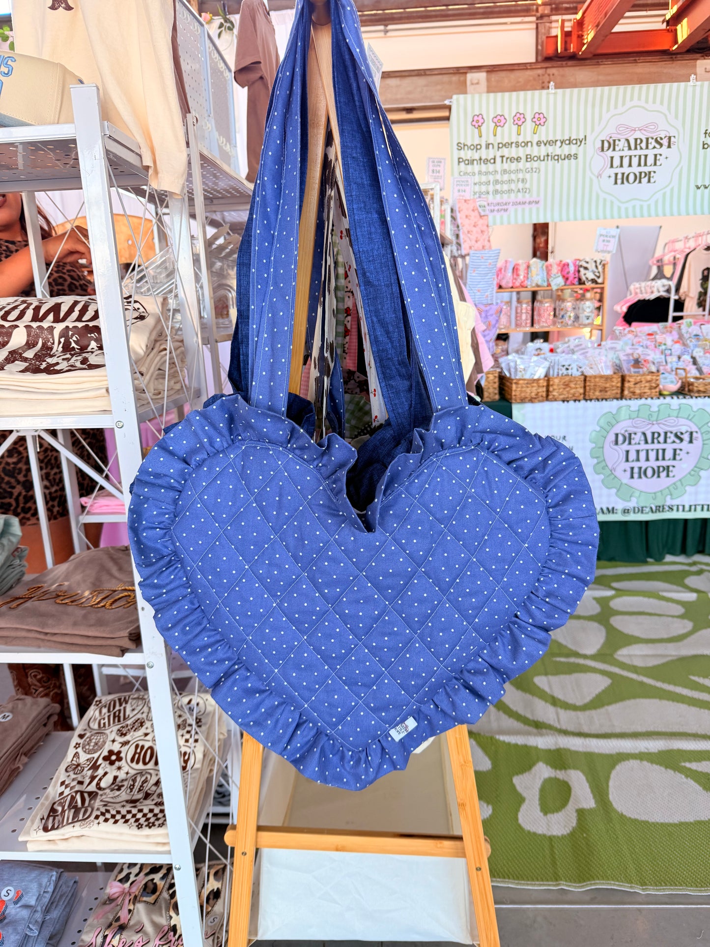 BLUE POLKADOT HEART BOOK BAG