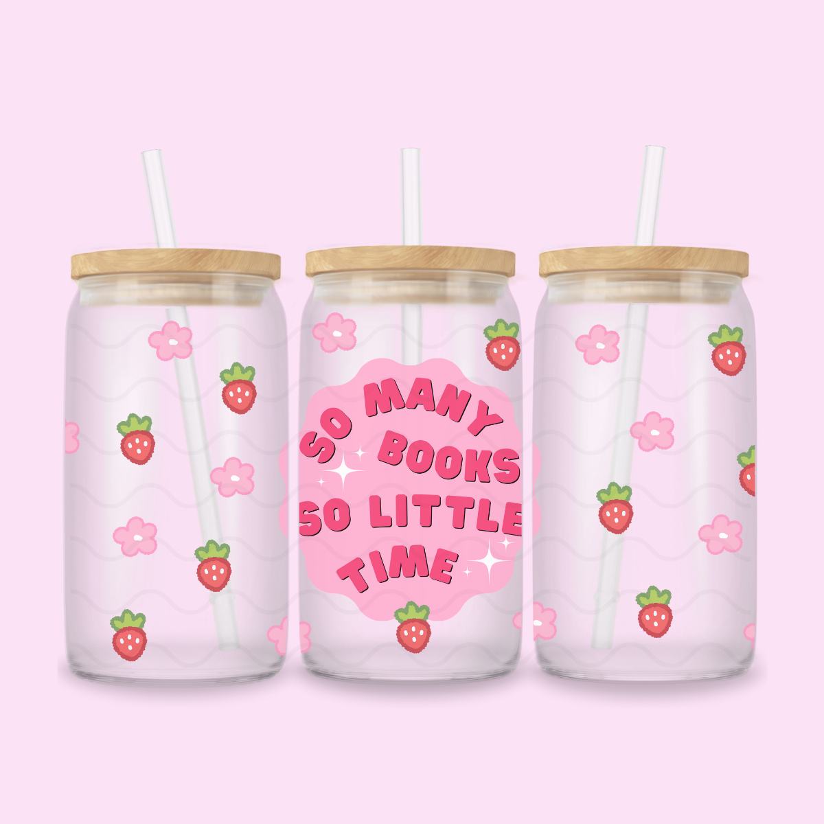 SO MANY BOOKS GLASS CUP