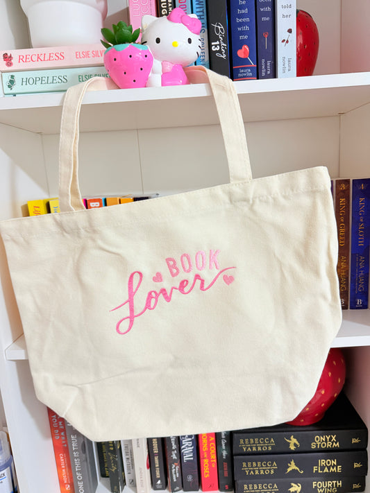 BOOK LOVER EMBROIDERED CANVAS TOTE BAG