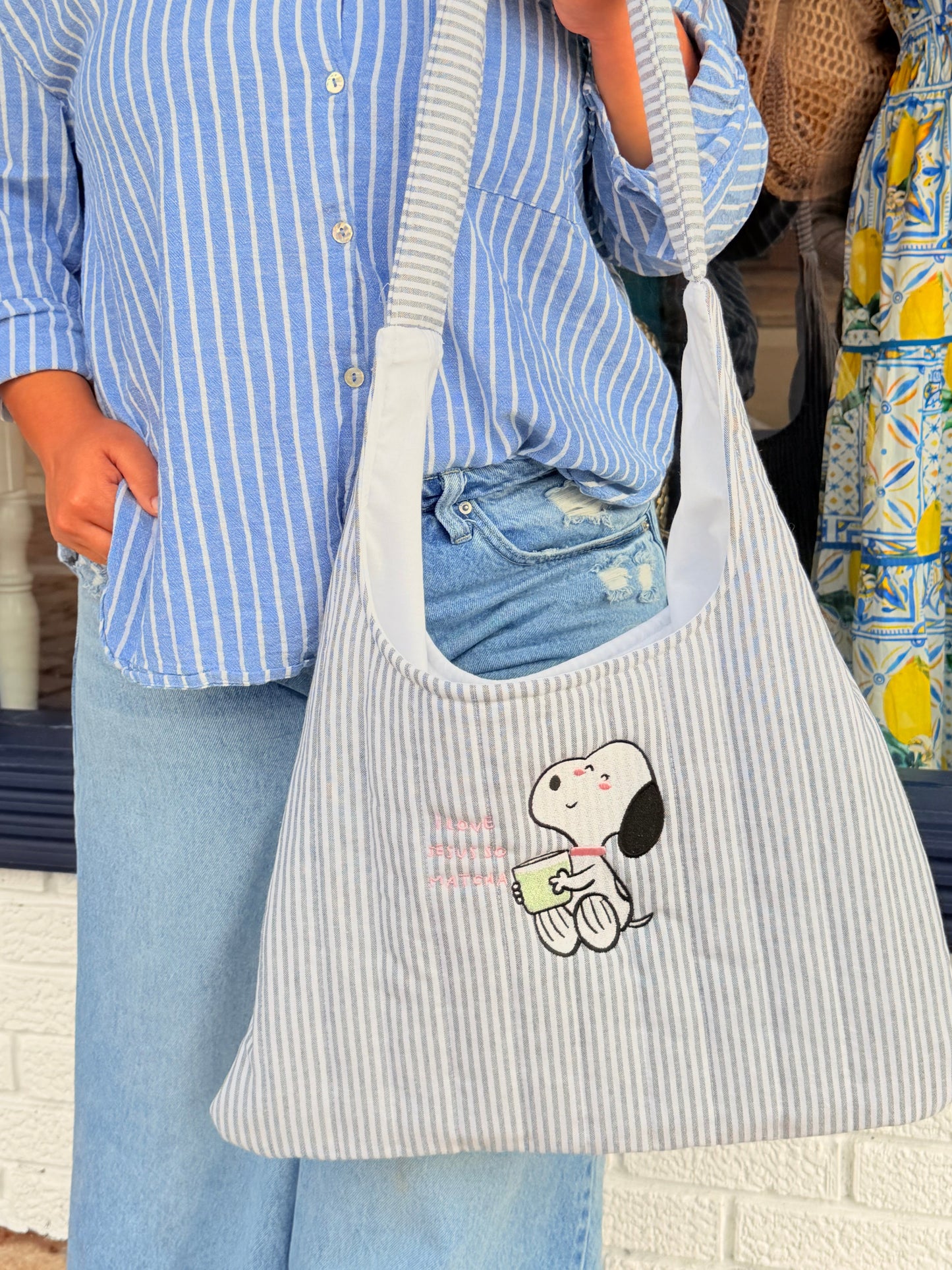 I LOVE JESUS SO MATCHA STRIPED BAG