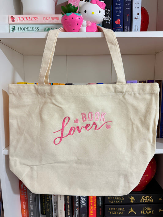 BOOK LOVER EMBROIDERED CANVAS TOTE BAG