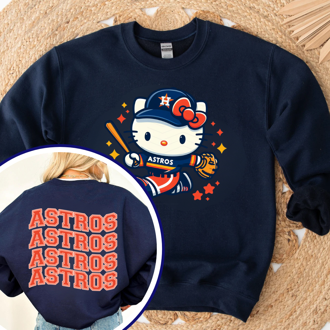 HELLO KITTY NAVY BLUE ASTROS ADULT SIZE SHIRT CREWNECK