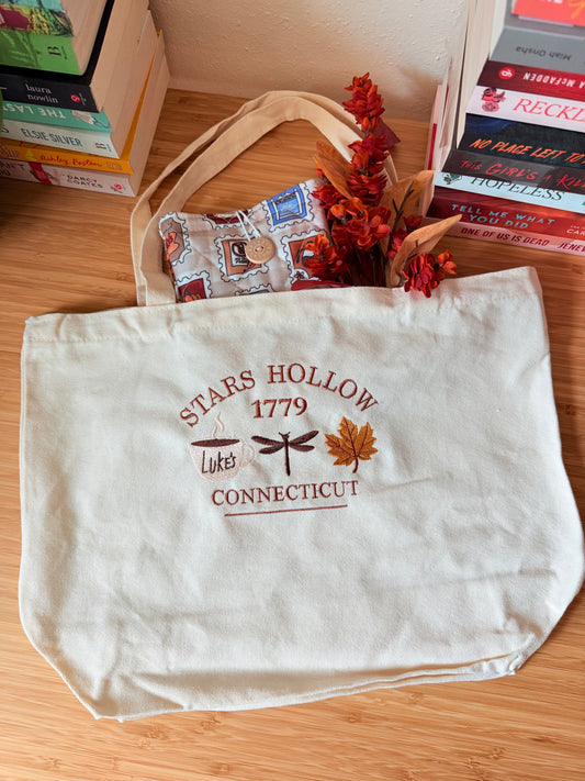 STARS HOLLOW EMBROIDERED CANVAS TOTE BAG