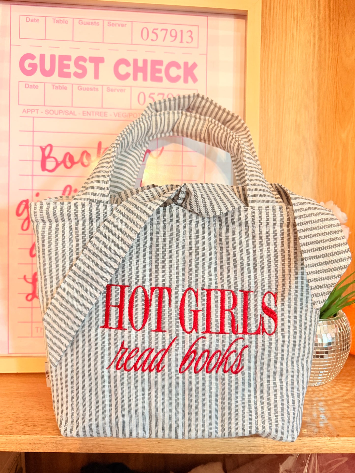 HOT GIRLS READ BOOKS EMBROIDERED MINI TOTE