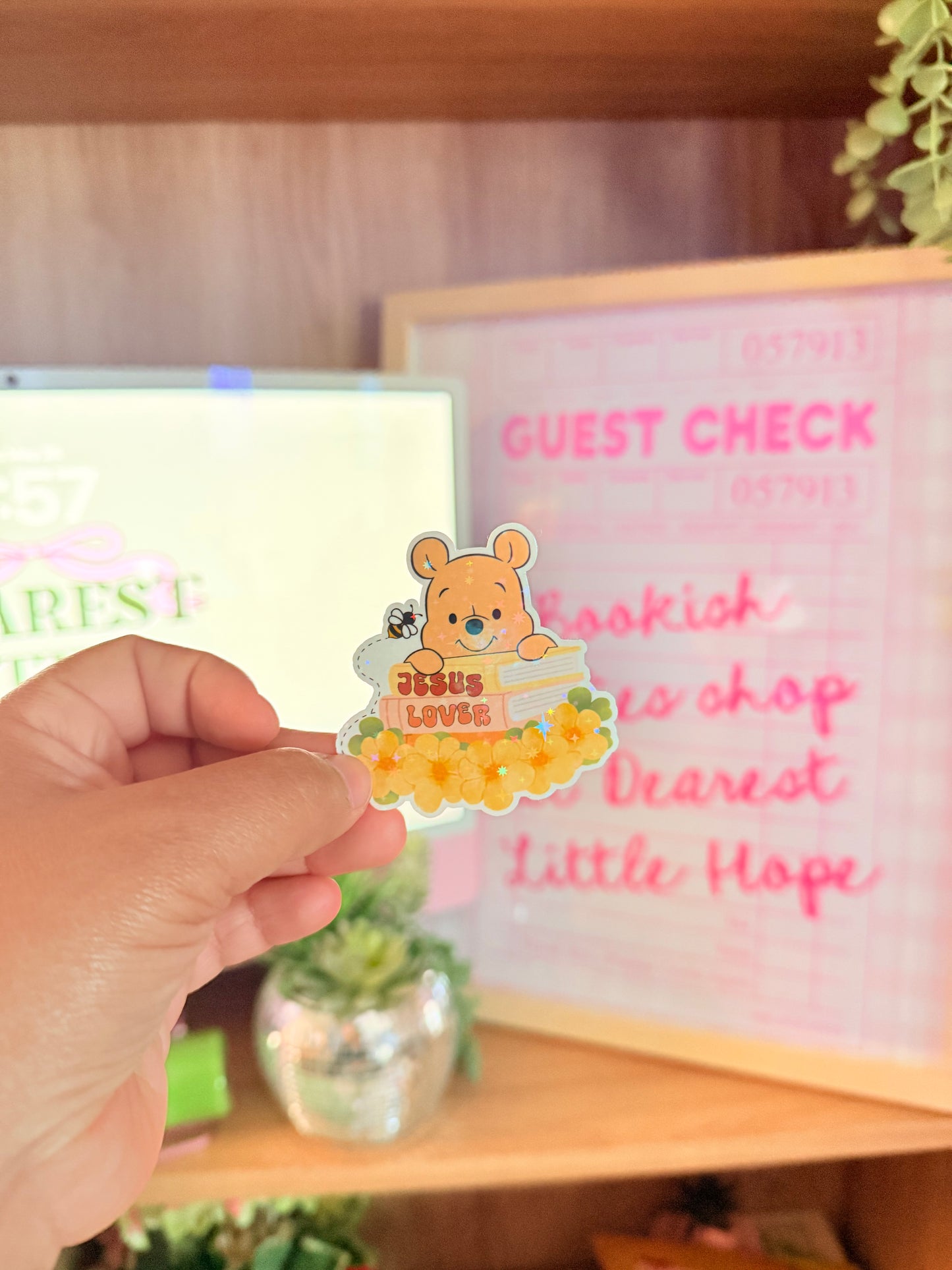JESUS LOVER POOH HOLOGRAPHIC STICKER