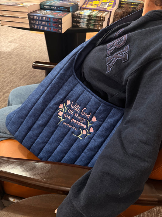 WITH GOD ALL THINGS ARE POSSIBLE EMBROIDERED BAG
