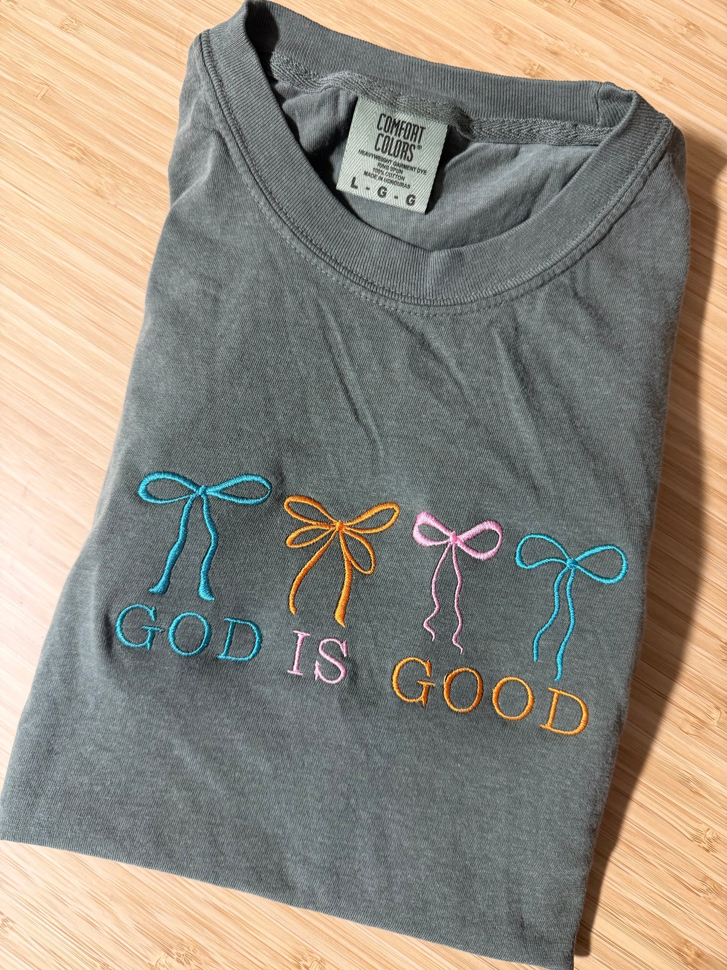 GOD IS GOOD EMBROIDERED ADULT SIZE (COLOR MOSS)