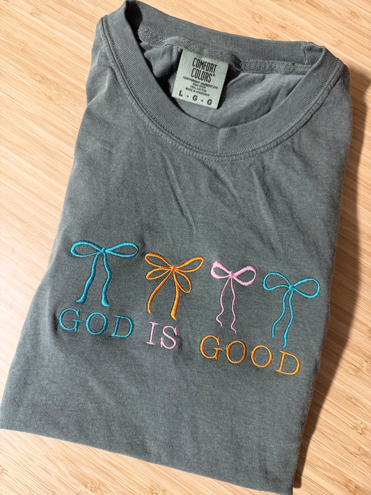 GOD IS GOOD EMBROIDERED ADULT SIZE (COLOR MOSS)