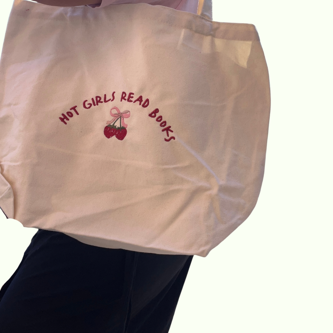 HOT GIRLS READ EMBROIDERED CANVAS TOTE BAG