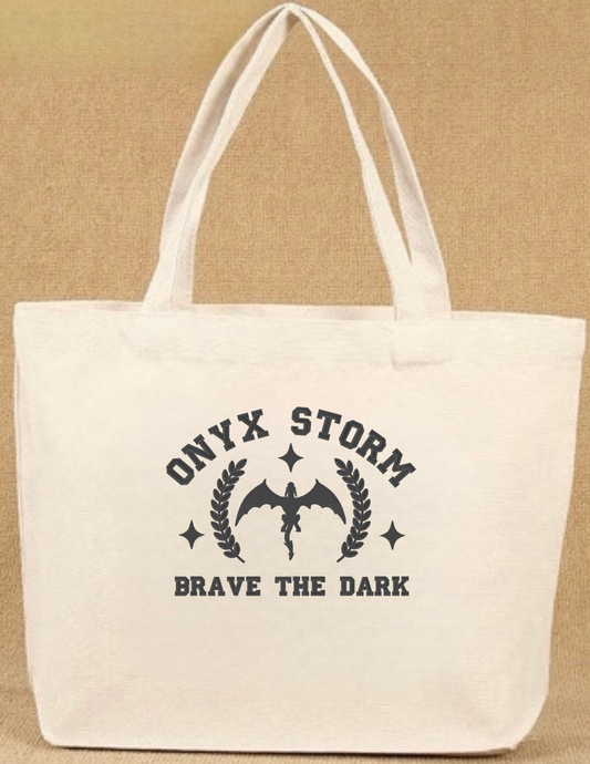 ONYX STORM EMBROIDERED CANVAS TOTE BAG