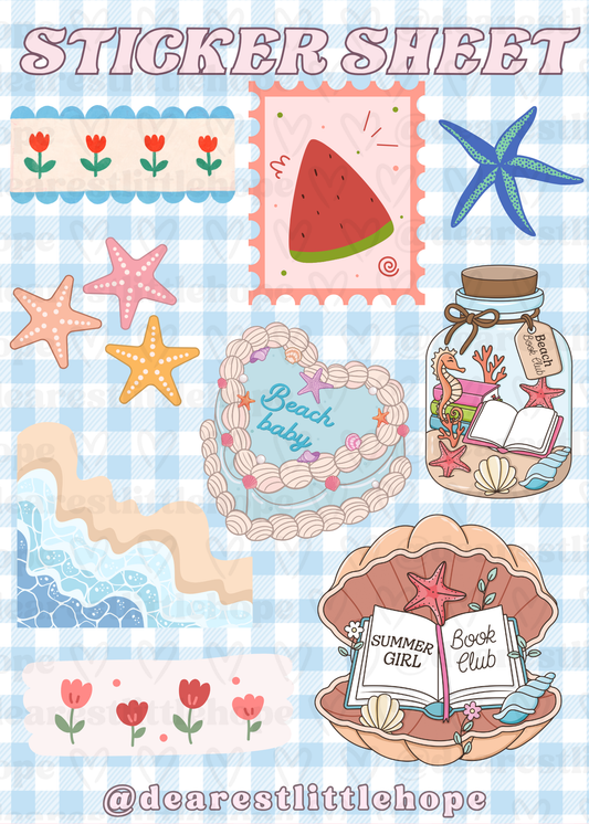 SUMMER BEACH STICKER SHEET 4.58IN X 6.41IN