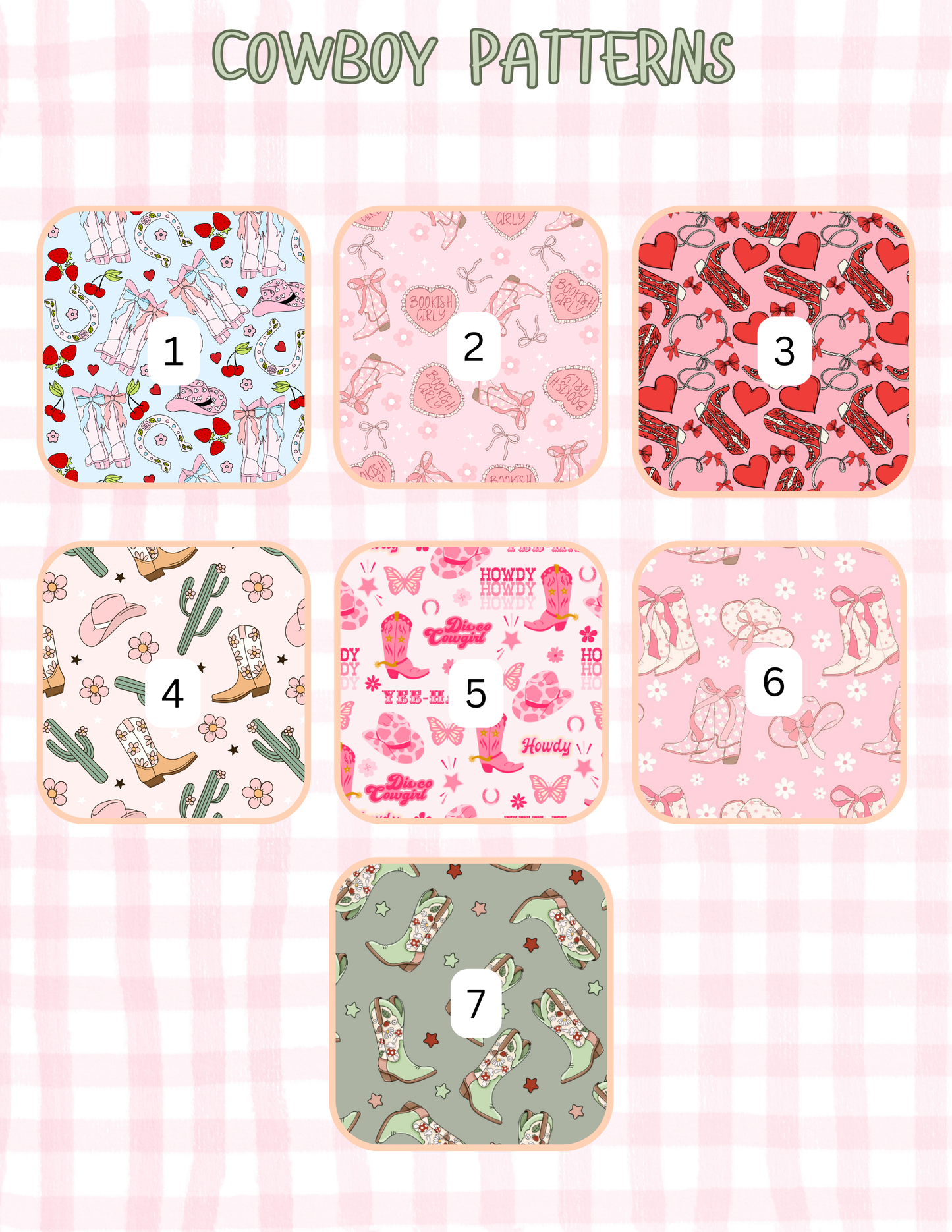 COWBOY PATTERNS ALL SIZES SLEEVES/POUCHES