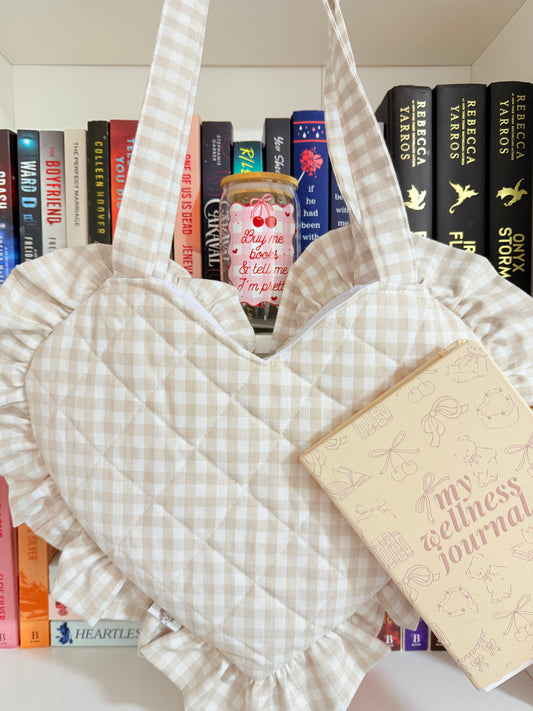BEIGE  HEART BOOK BAG