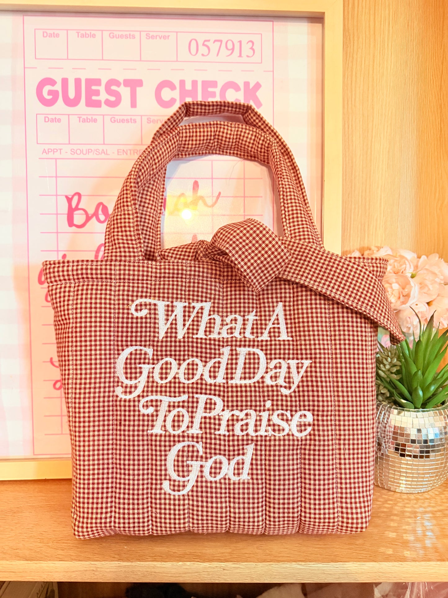 WHAT A GOOD DAY TO PRAISE GOD EMBROIDERED MINI TOTE