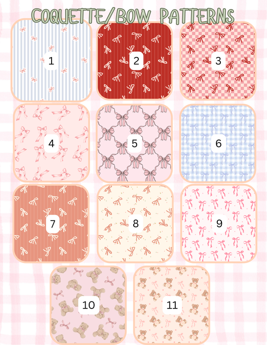 COQUETTE/BOW PATTERNS ALL SIZES SLEEVES/POUCHES