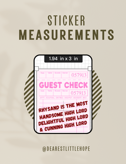 RHYSAND GUEST CHECK STICKER