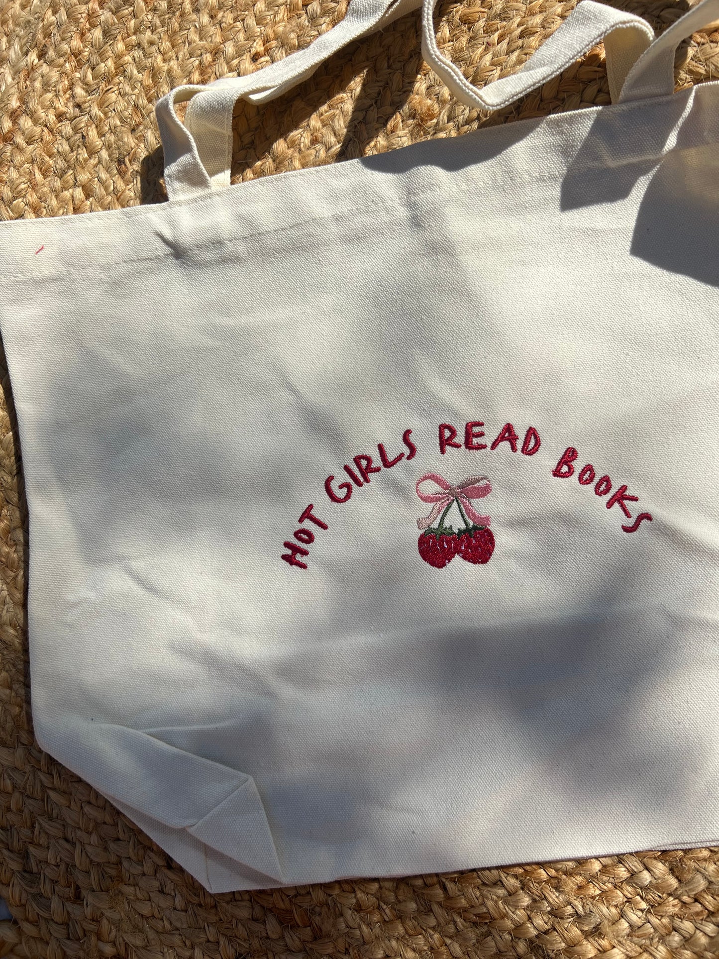 HOT GIRLS READ EMBROIDERED CANVAS TOTE BAG