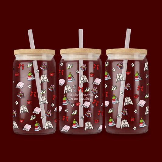 CHRISTMAS READING GLASS CUP