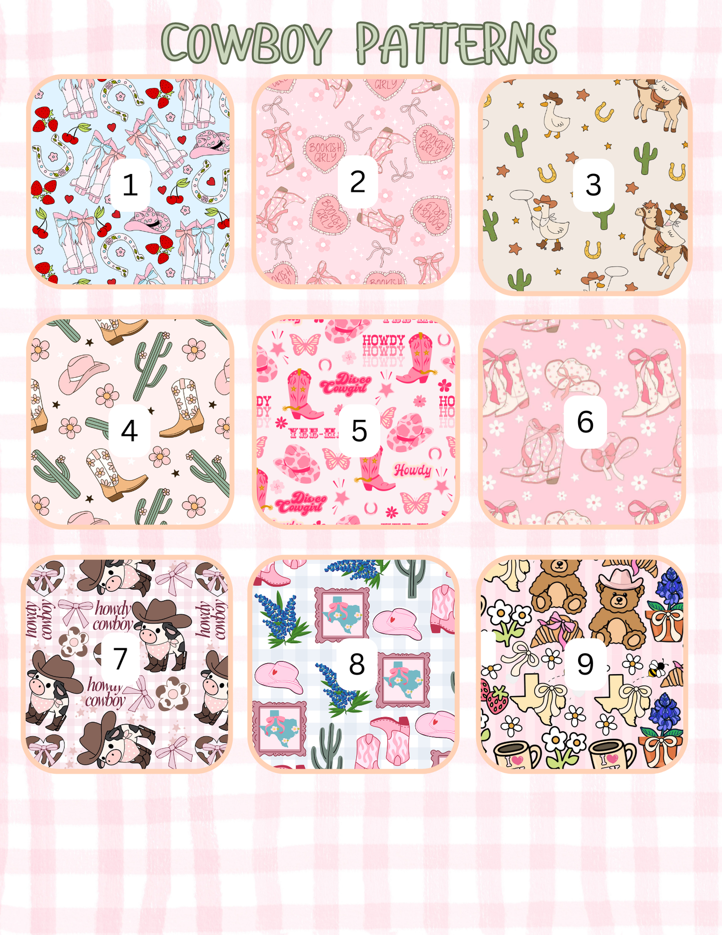 COWBOY PATTERNS ALL SIZES SLEEVES/POUCHES