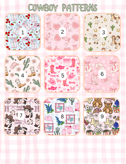 COWBOY PATTERNS ALL SIZES SLEEVES/POUCHES