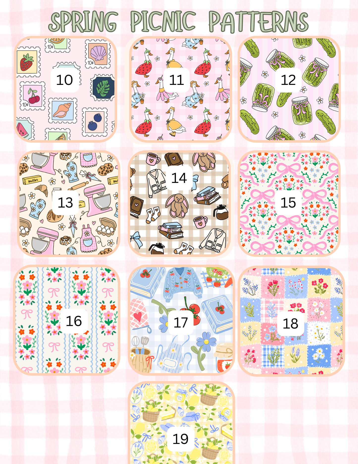 SPRING/PICNIC PATTERNS ALL SIZES SLEEVES/POUCHES