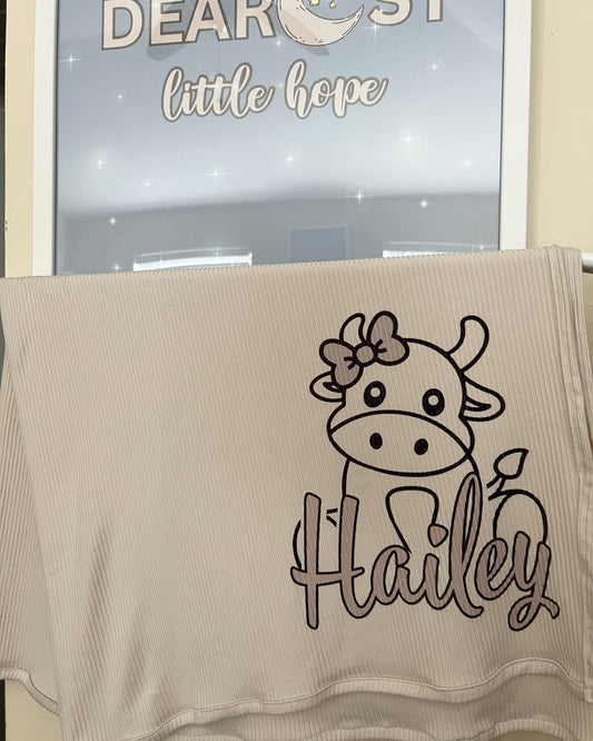 Cow Design Custom Name Blanket