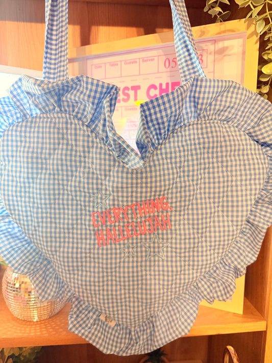 EVERYTHING HALLELUJAH EMBROIDERED HEART BOOK BAG