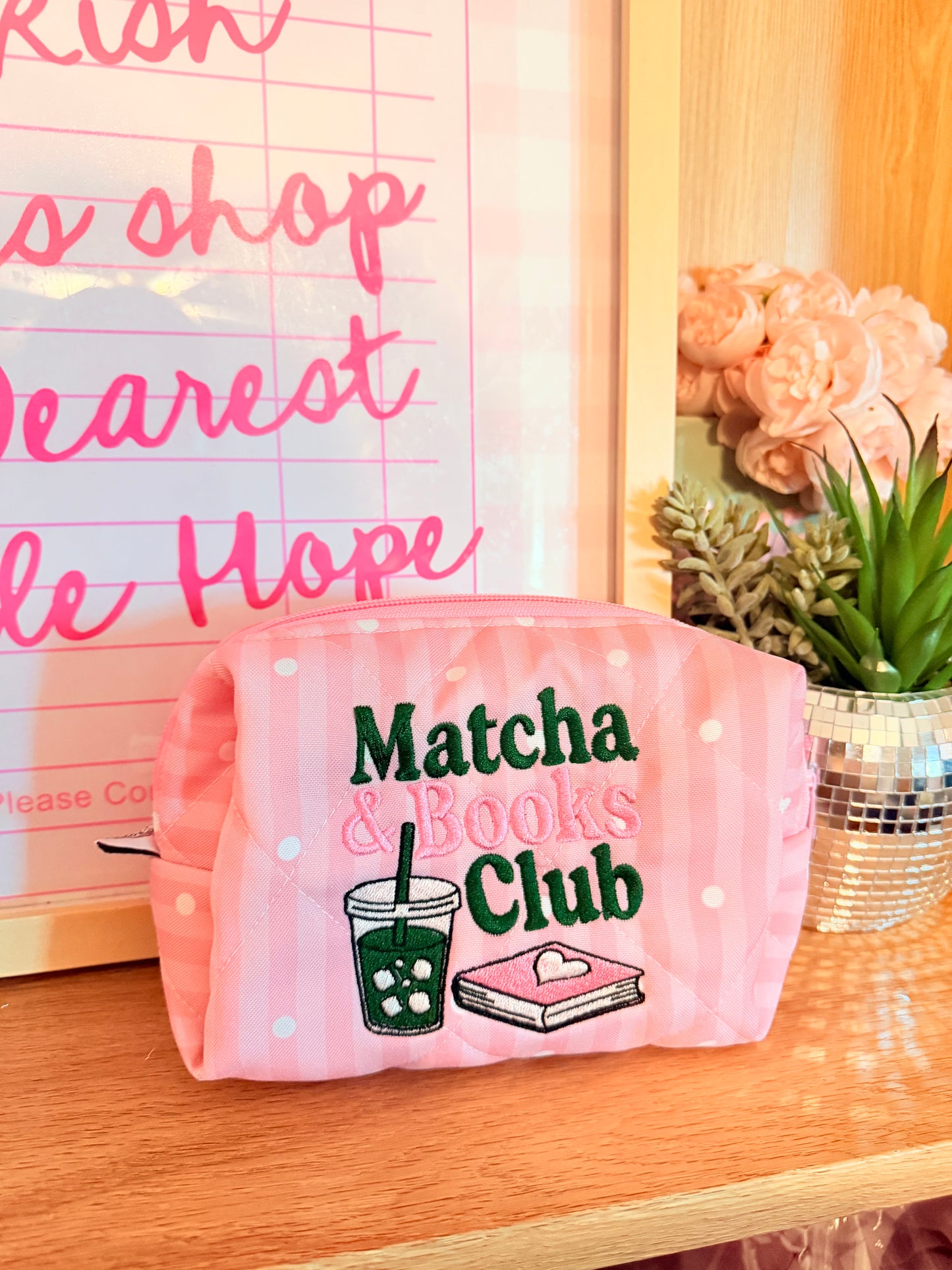 MATCHA AND BOOKS CLUB EMBROIDERED XL POUCH