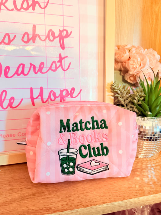 MATCHA AND BOOKS CLUB EMBROIDERED XL POUCH