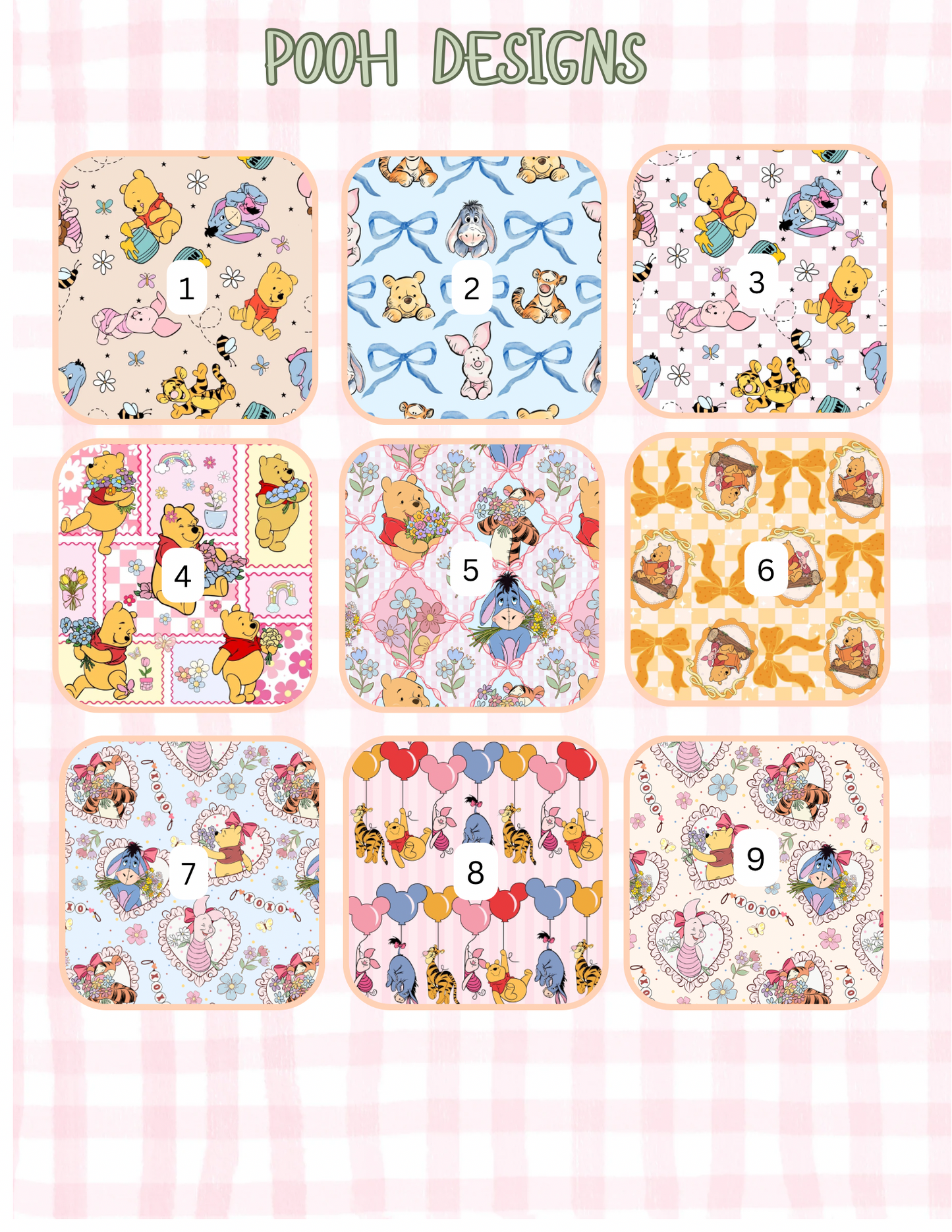 POOH PATTERNS ALL SIZES SLEEVES/POUCHES