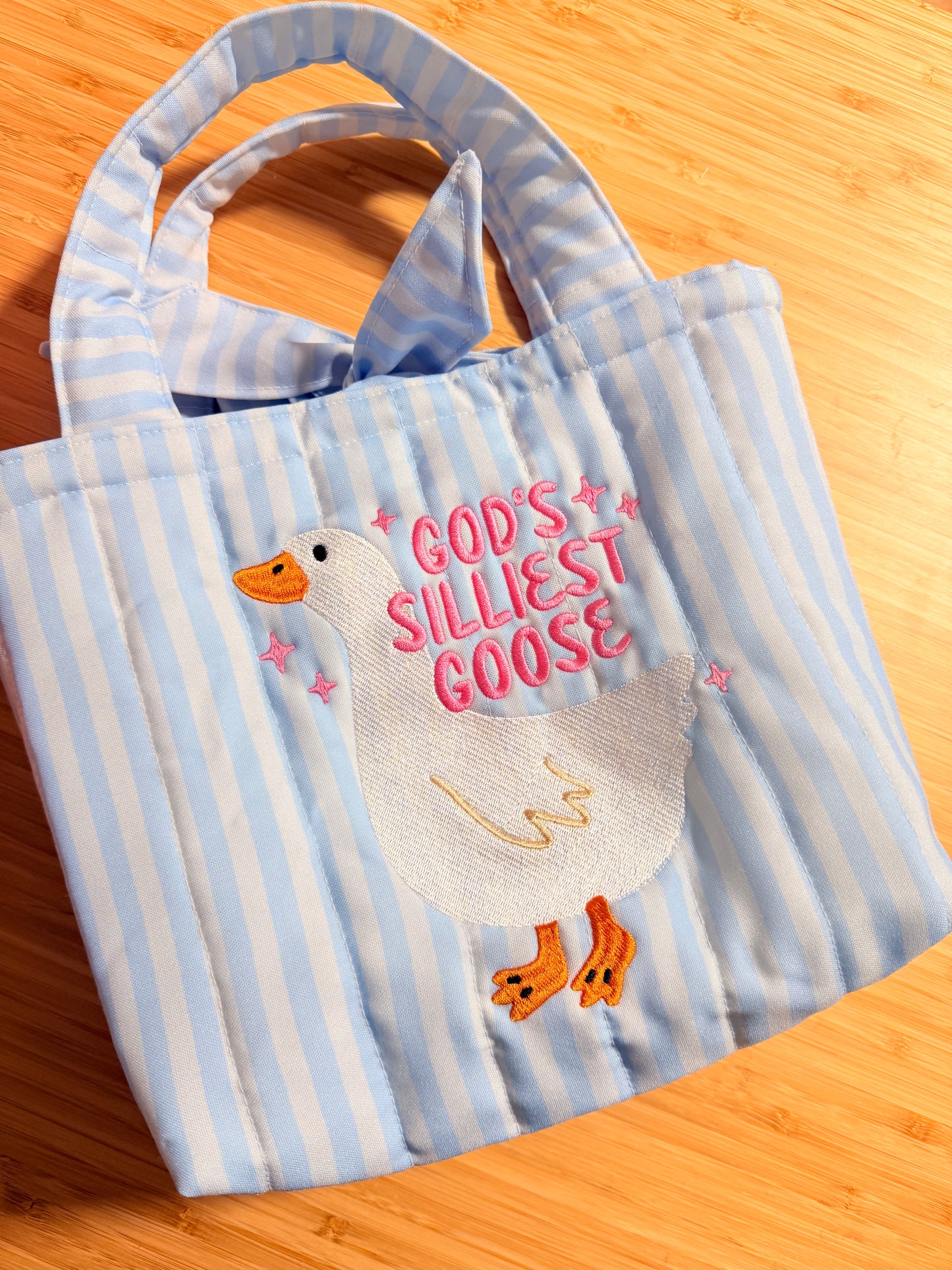 GOD’S SILLIEST GOOSE EMBROIDERED MINI TOTE