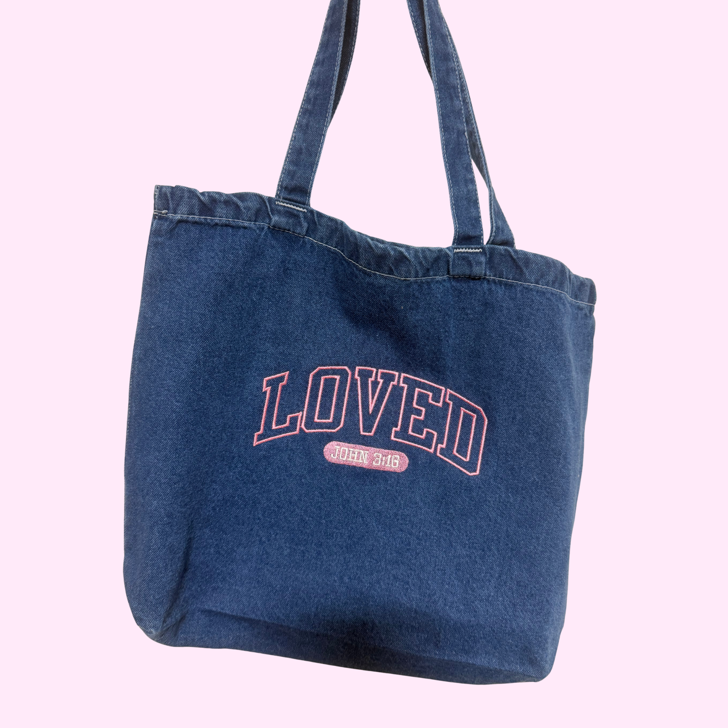 LOVED JOHN 3:16 DENIM EMBROIDERED BAG