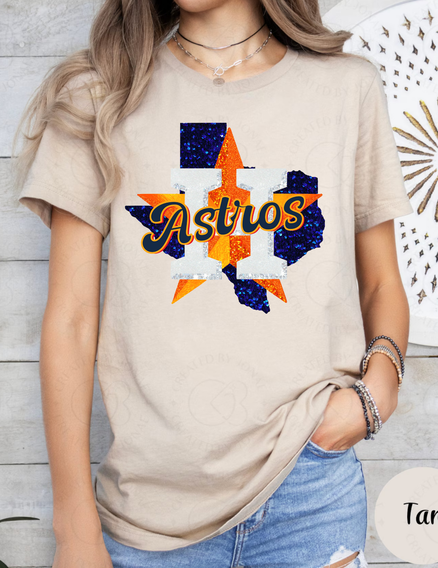 ASTROS GLITTER LOGO ADULT SIZE (SHIRT/CREWNECK)