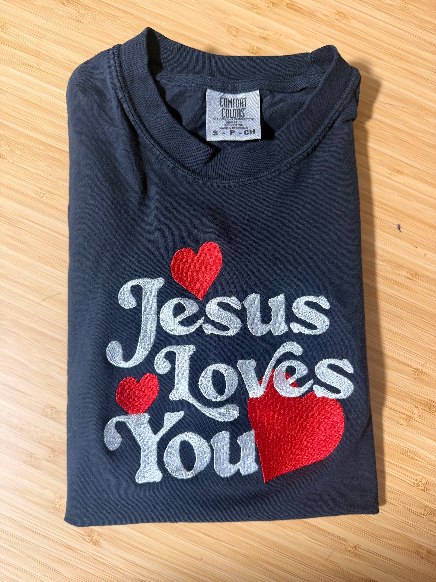 JESUS LOVES YOU EMBROIDERED ADULT SIZE (COMFORT COLOR BLACK)
