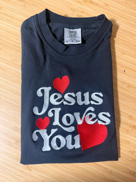 JESUS LOVES YOU EMBROIDERED ADULT SIZE (COMFORT COLOR BLACK)